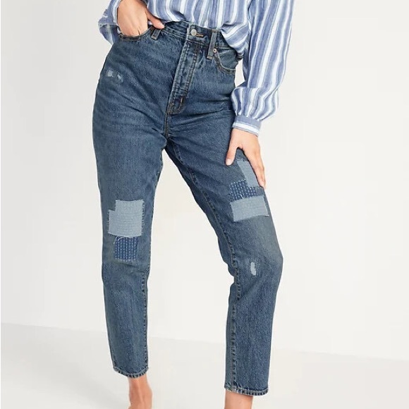 NWT Old Navy High Rise Blue Patchwork Jeans - Picture 1 of 11